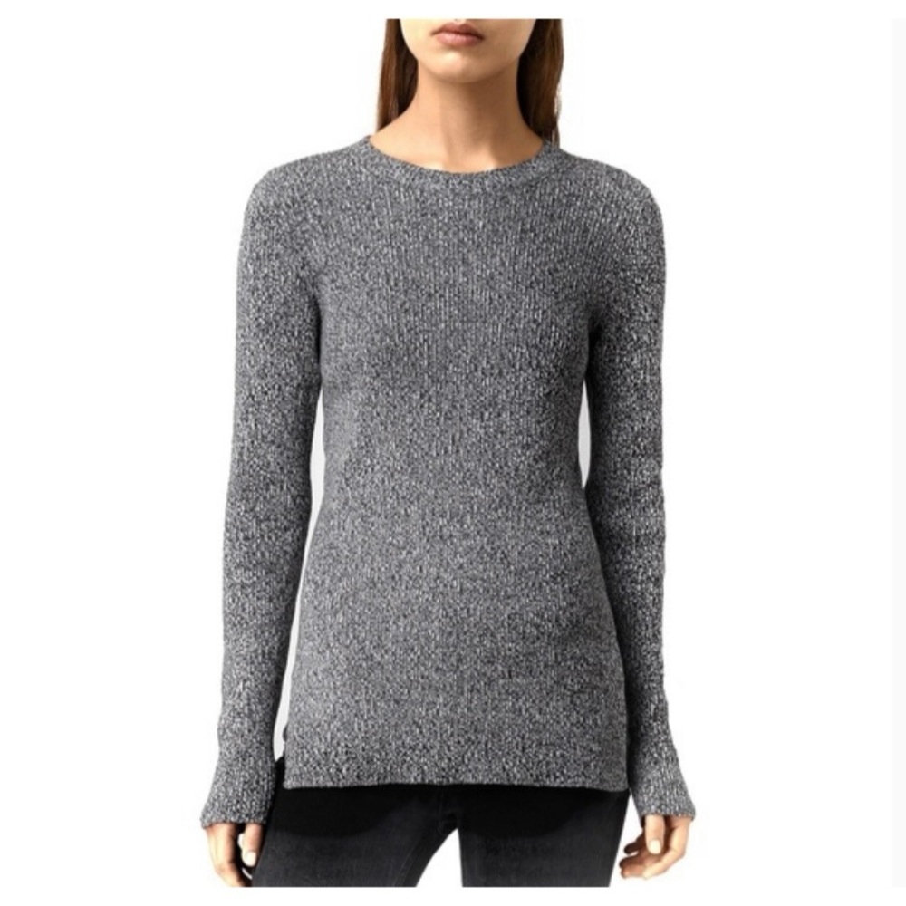 All Saints Bernt  Cotton Jumper/Sweater in Heathered Black & Grey Size 0